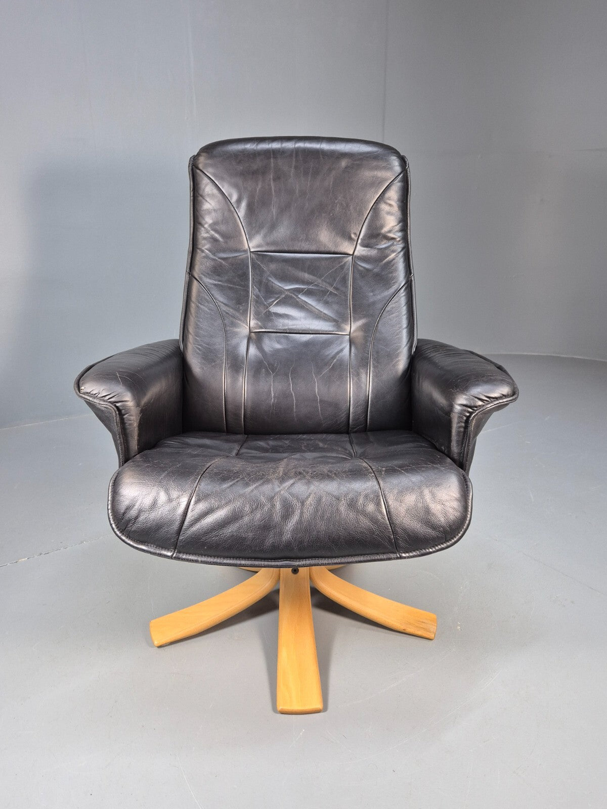 Vintage Danish Swivel and Recline Lounge Chair Bentwood Base 1980s EB9237 MSWI - UKDK FURNITURE