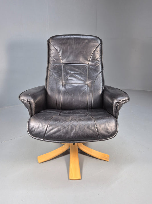 Vintage Danish Swivel and Recline Lounge Chair Bentwood Base 1980s EB9237 MSWI - UKDK FURNITURE