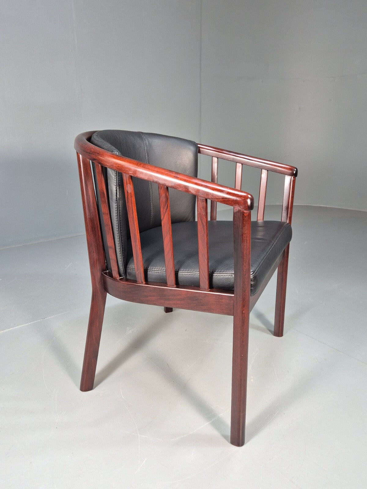 Vintage Danish Skalma Tub Chair Black Leather Curved Rail Back 1980s EB9315 MNOR - UKDK FURNITURE