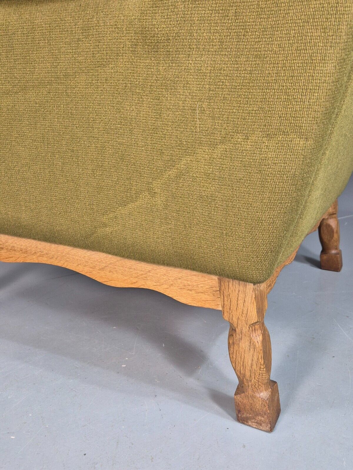 Vintage Danish Green Striped Wingback Armchair Oak Studded Skippers EB8044 MNOR - UKDK FURNITURE