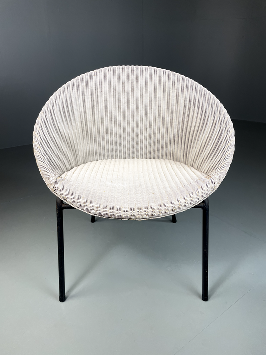 Vintage Lloyd Loom White Circular Chair, Retro, MCM, EB5270 VBER - UKDK FURNITURE