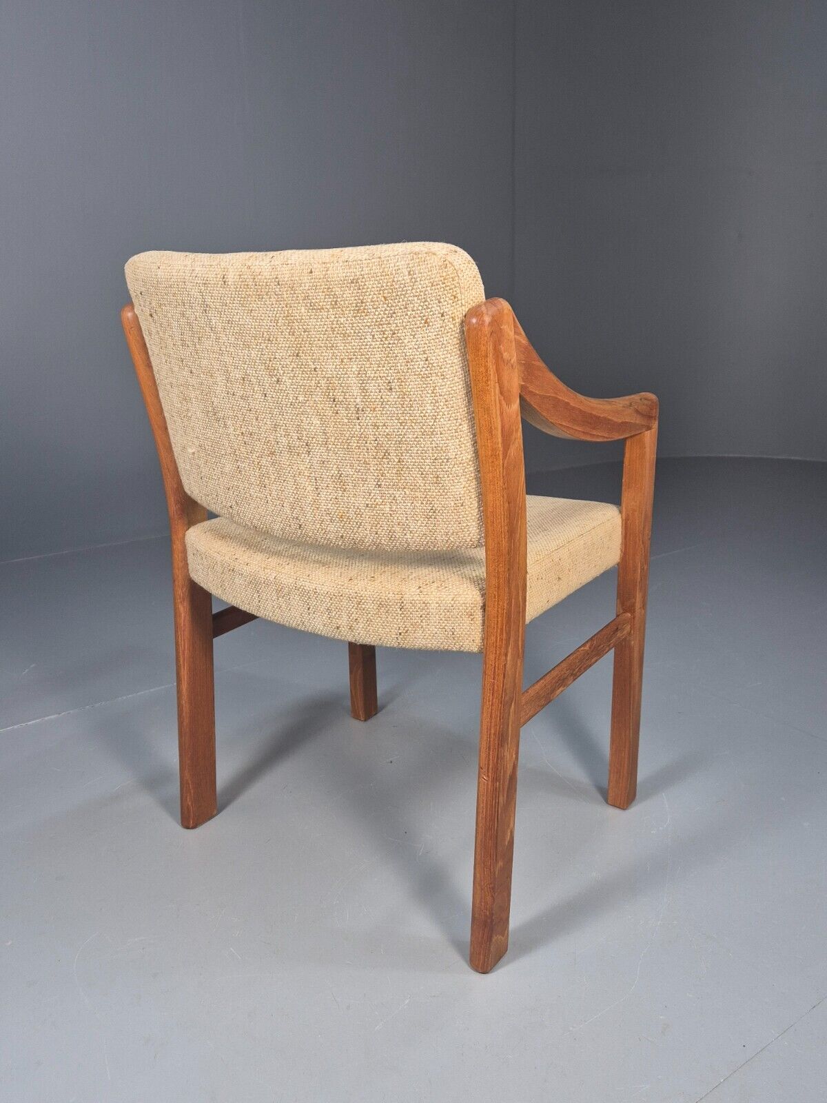 Vintage Danish Elbow Chair Beige Wool Teak Retro MCM 1970s EB9156 MDIN - UKDK FURNITURE