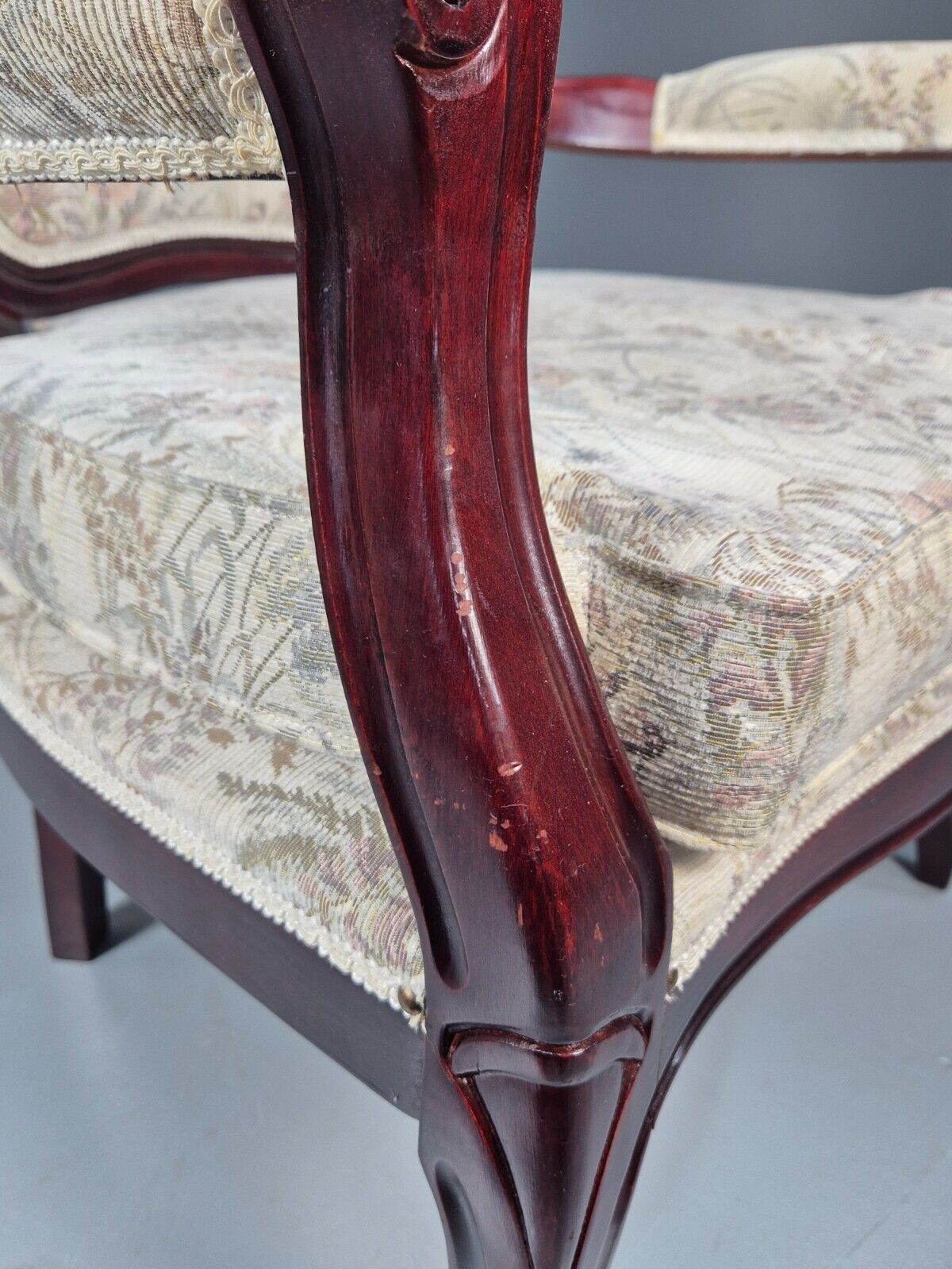 Vintrage Danish Lounge Chair Floral Cotton Antique French Style EB8927 VCLO - UKDK FURNITURE