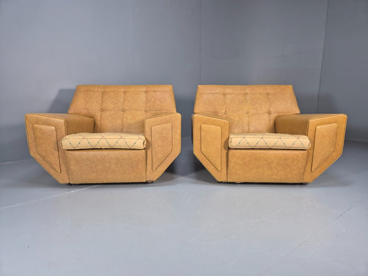 2 Vintage 1960s Mustard Vinyl Lounge Chairs British Retro Modernism EB9396 MNOR - UKDK FURNITURE