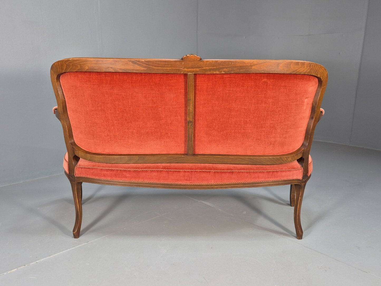 Vintage 2 Seater Sofa French Style Orange Velour Carved Beech Frame EB9566 V2SS - UKDK FURNITURE