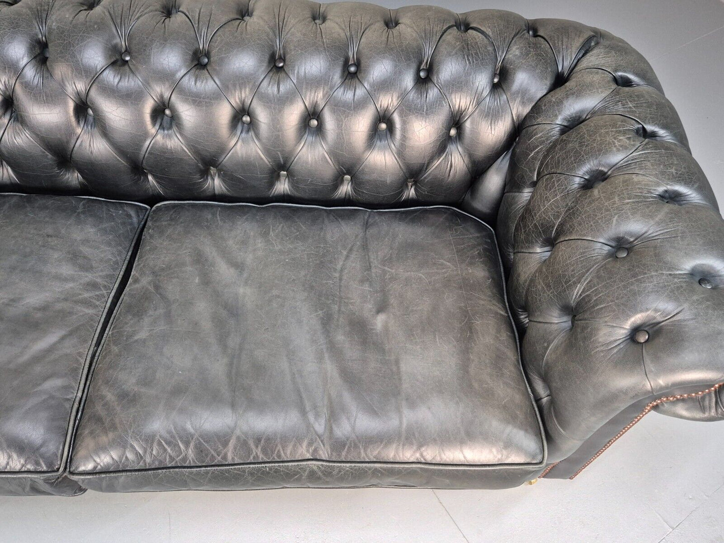 A Vintage Chesterfield Faded Black Leather 3 Seat Quality Build EB9161 VCHE - UKDK FURNITURE