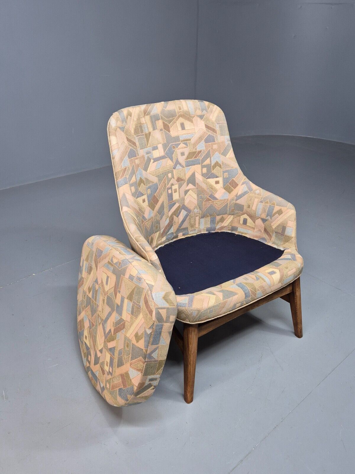 Vintage Danish Lounge Chair Multi Coloured Curved Retro 1950s MCM EB8253 MNOR - UKDK FURNITURE