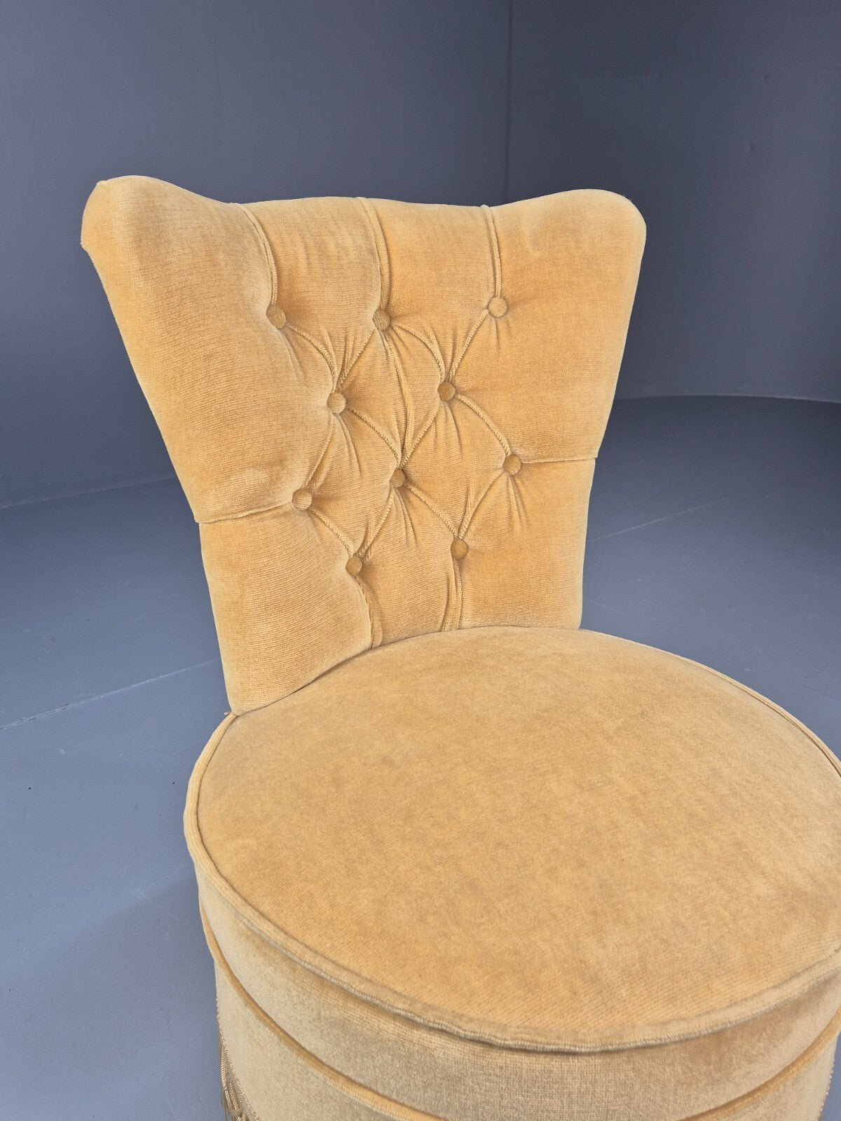 Vintage Yellow Velour Nursing Chair Button Back Tassels Retro EB9700 VCLO - UKDK FURNITURE