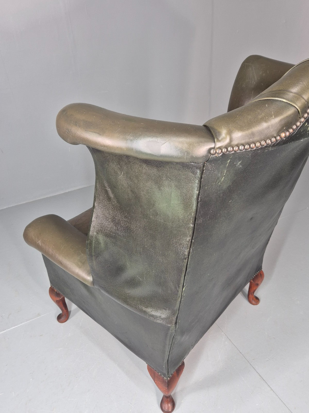 Vintage Wingback Leather Lounge Chair Queen Anne Style 1970s Retro EB11532 VLEA22