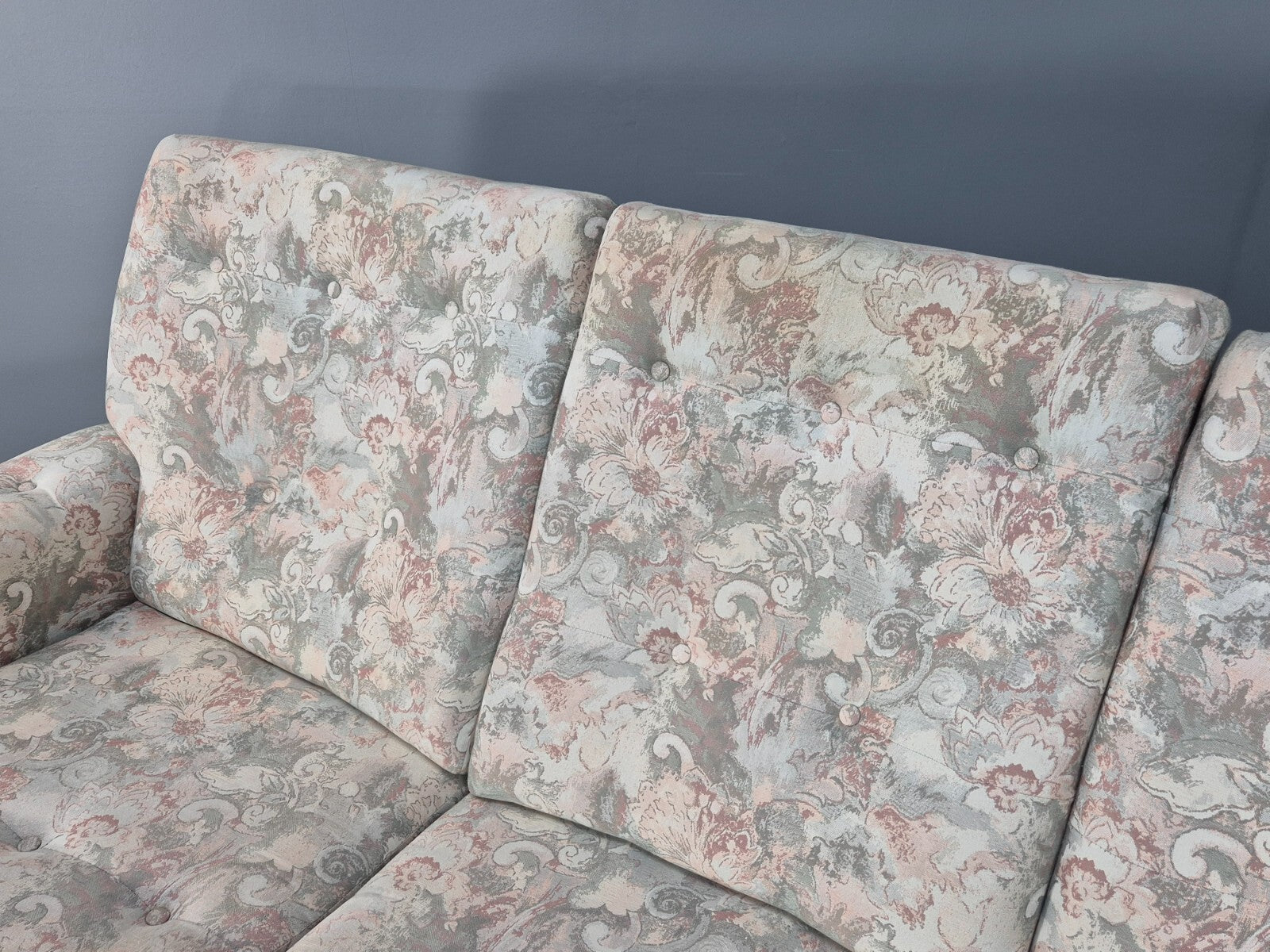 Vintage 1970s Wood Frame 3 Seat Sofa Floral Cotton Upholstery Retro EB9474 M3SS - UKDK FURNITURE