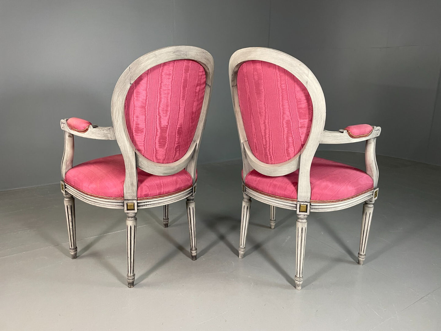 2 Vintage Danish Fauteuils Pink Blue Louis XIV Antique Style EB6755 VCLO - UKDK FURNITURE