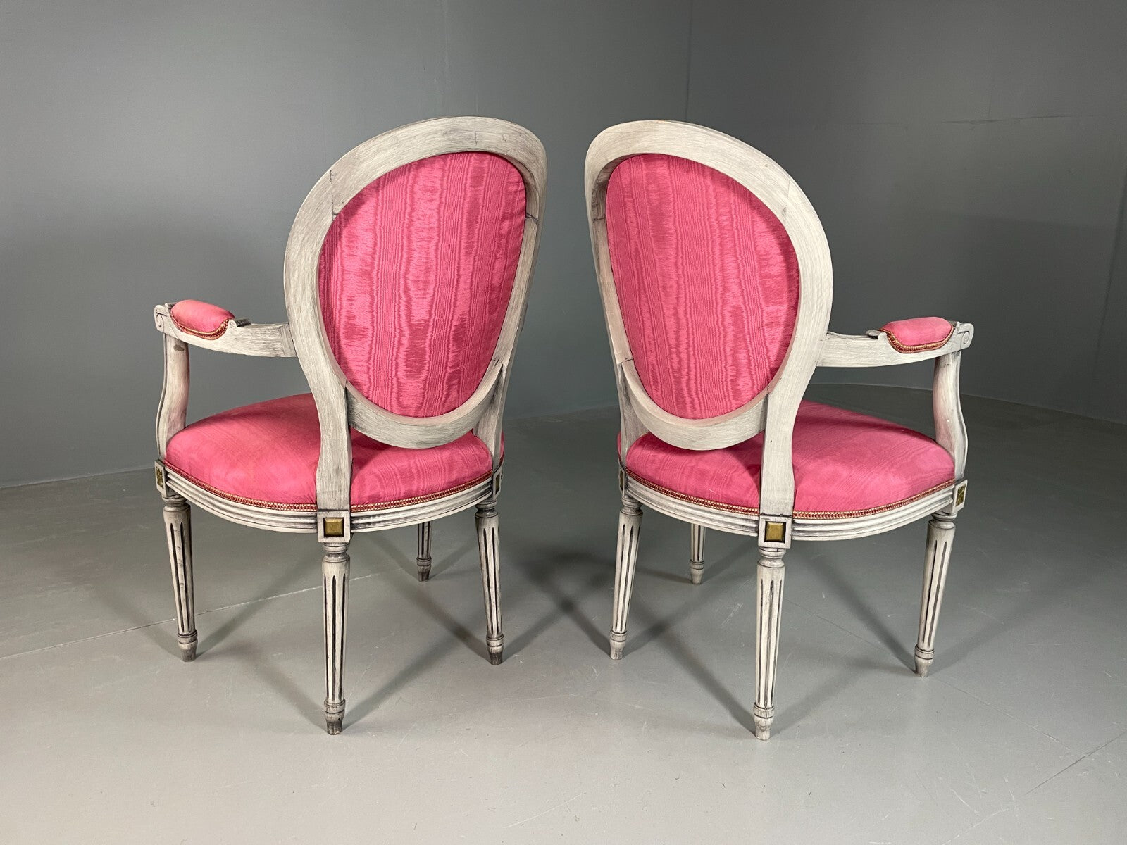 2 Vintage Danish Fauteuils Pink Blue Louis XIV Antique Style EB6755 VCLO - UKDK FURNITURE
