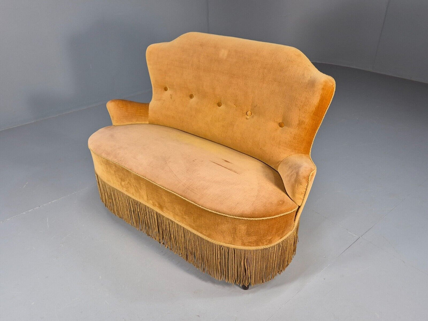 Vintage Danish 2 Seat Sofa Gold Velour Antique Style Tassels EB8983 V2SS - UKDK FURNITURE