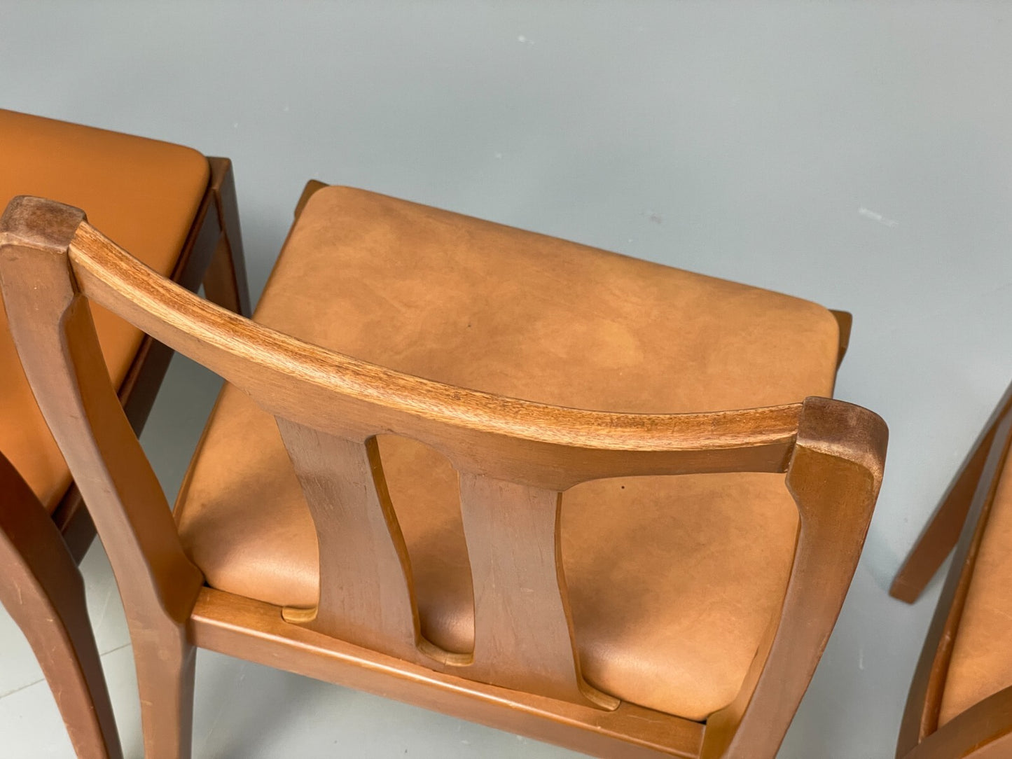 Vintage Nathan Tan Dining Chairs Set Of 4 Vinyl Mahogany 1970s EB9728 MDIN - UKDK FURNITURE