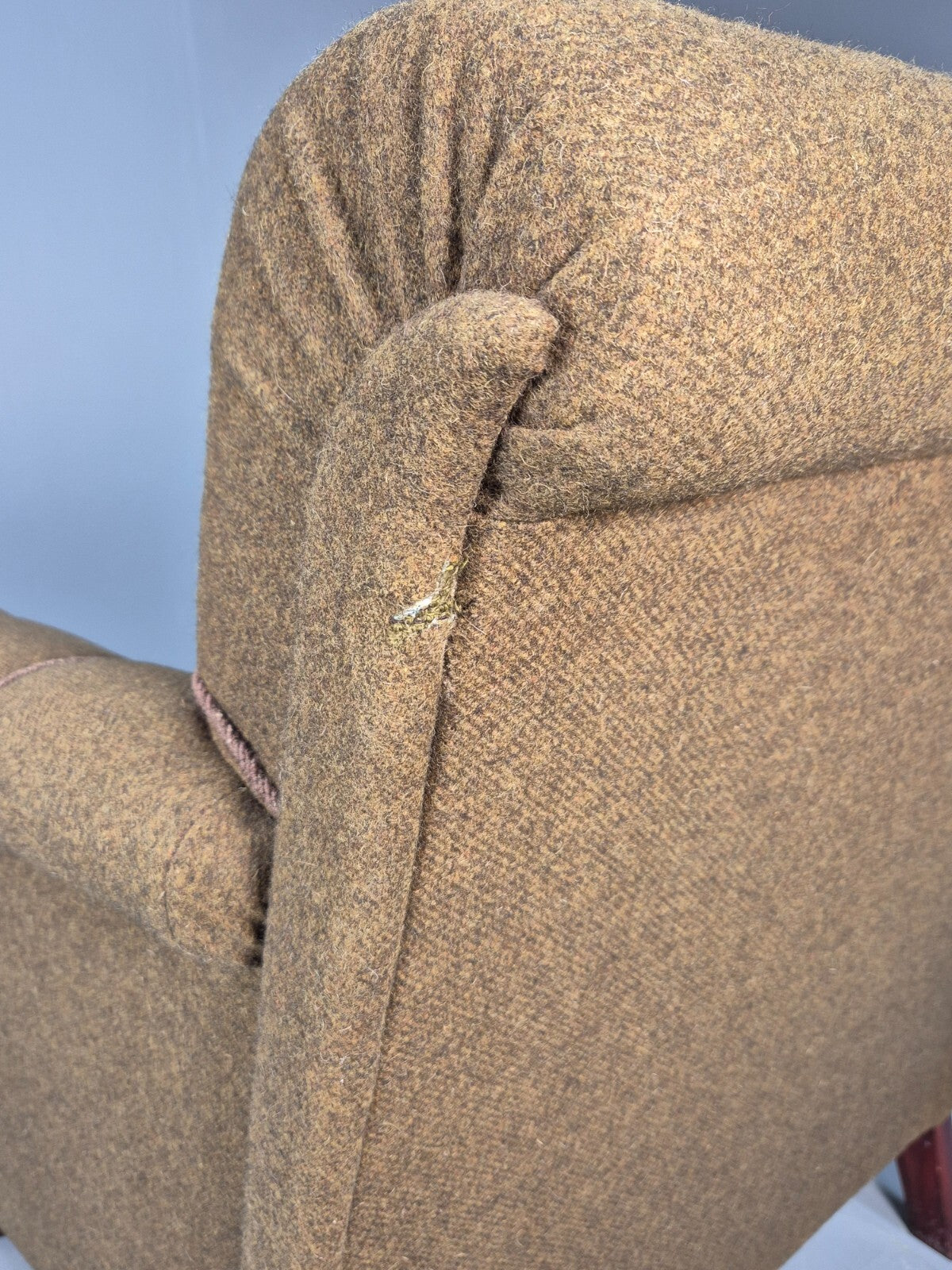 Vintage Danish Lounge Chair Green Wool Upholstery Bun Feet 1920s EB9006 VCLO - UKDK FURNITURE