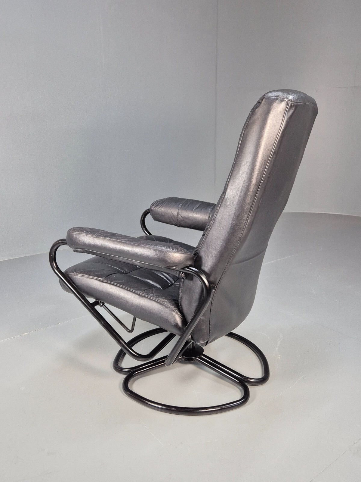 Vintage Danish Black Leather Vinyl Swivel Recline Chair 1980s Retro EB9311 MSWI - UKDK FURNITURE