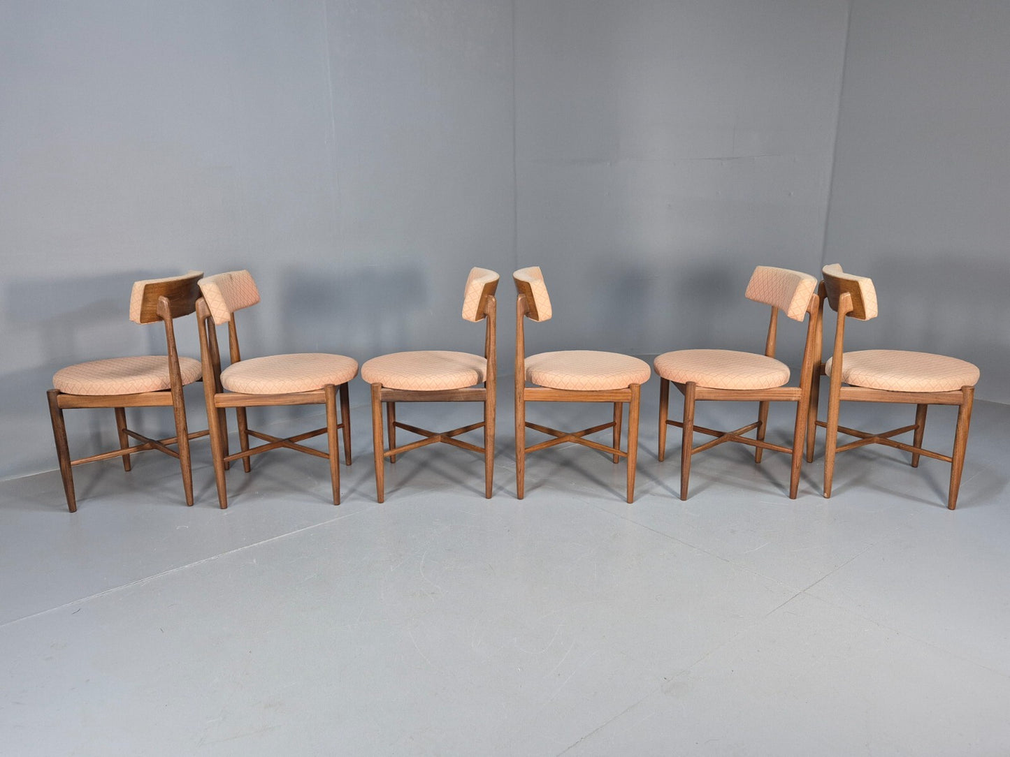 6 G Plan Round Seat Dining Chairs Pink Cotton Upholstery 1970s Retro EB9494 MDIN - UKDK FURNITURE