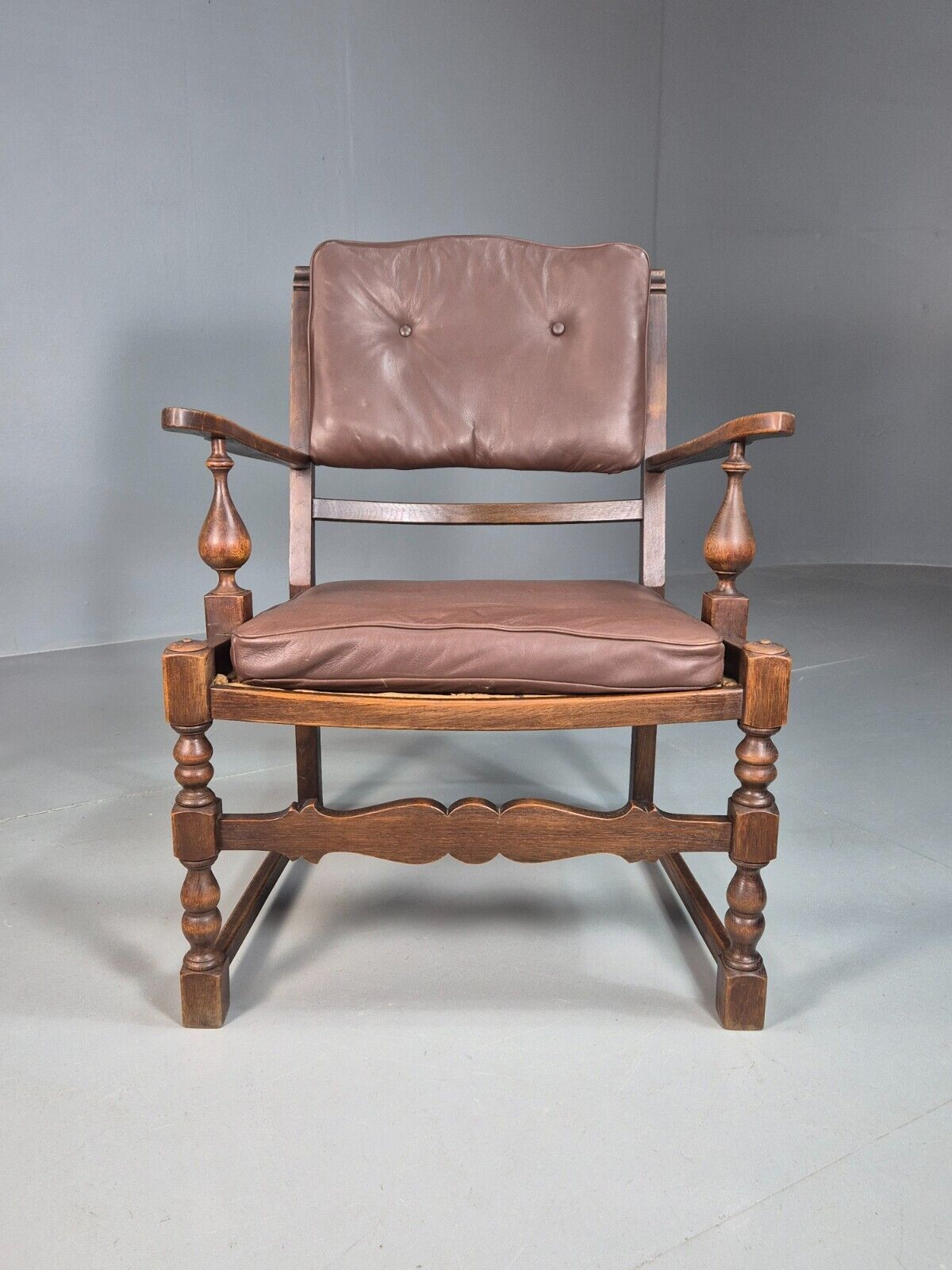 Vintage Danish Lounge Chair Brown leather Oak Frame Jacobean Style EB8089 VCAR - UKDK FURNITURE