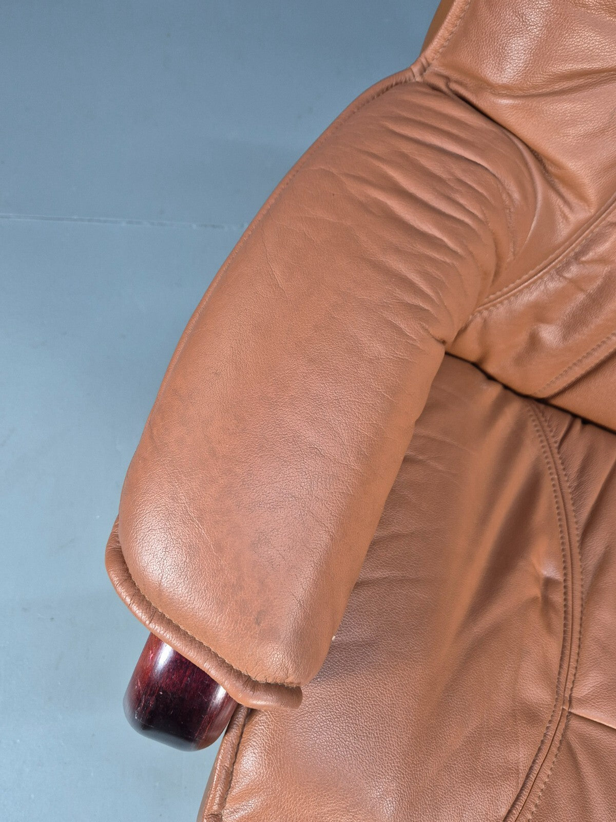 Vintage Tan Leather & Vinyl Swivel & Reclining Chair Danish Retro EB9265 MSWI - UKDK FURNITURE