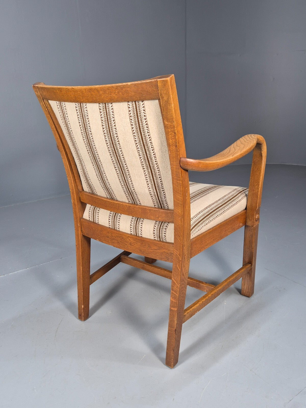 Art Deco Oak Elbow Chair 1930s Vintage Danish Design Striped Brown EB9661 VCLO - UKDK FURNITURE