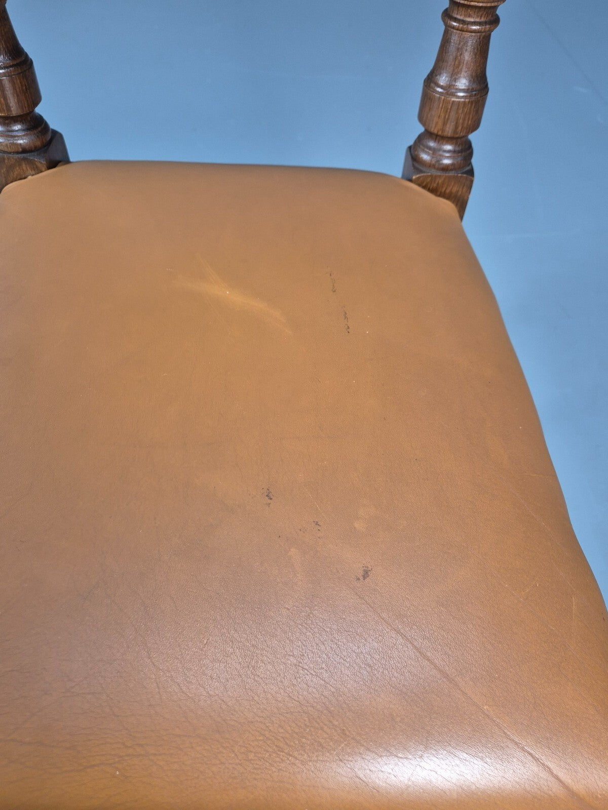 6 Vintage Danish Baroque Style Dining Chairs Oak and Tan Leather EB9649 VDIN - UKDK FURNITURE