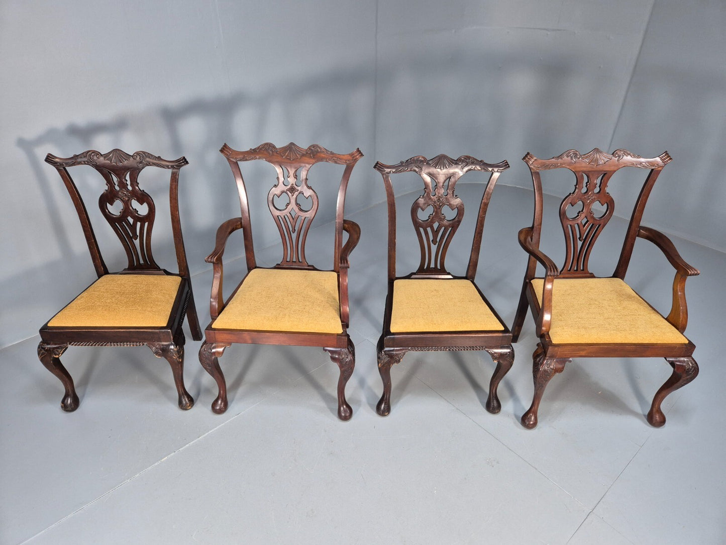 4 Antique Chippendale Revival Mahogany Dining Chairs 1900s EB9480 VDIN - UKDK FURNITURE