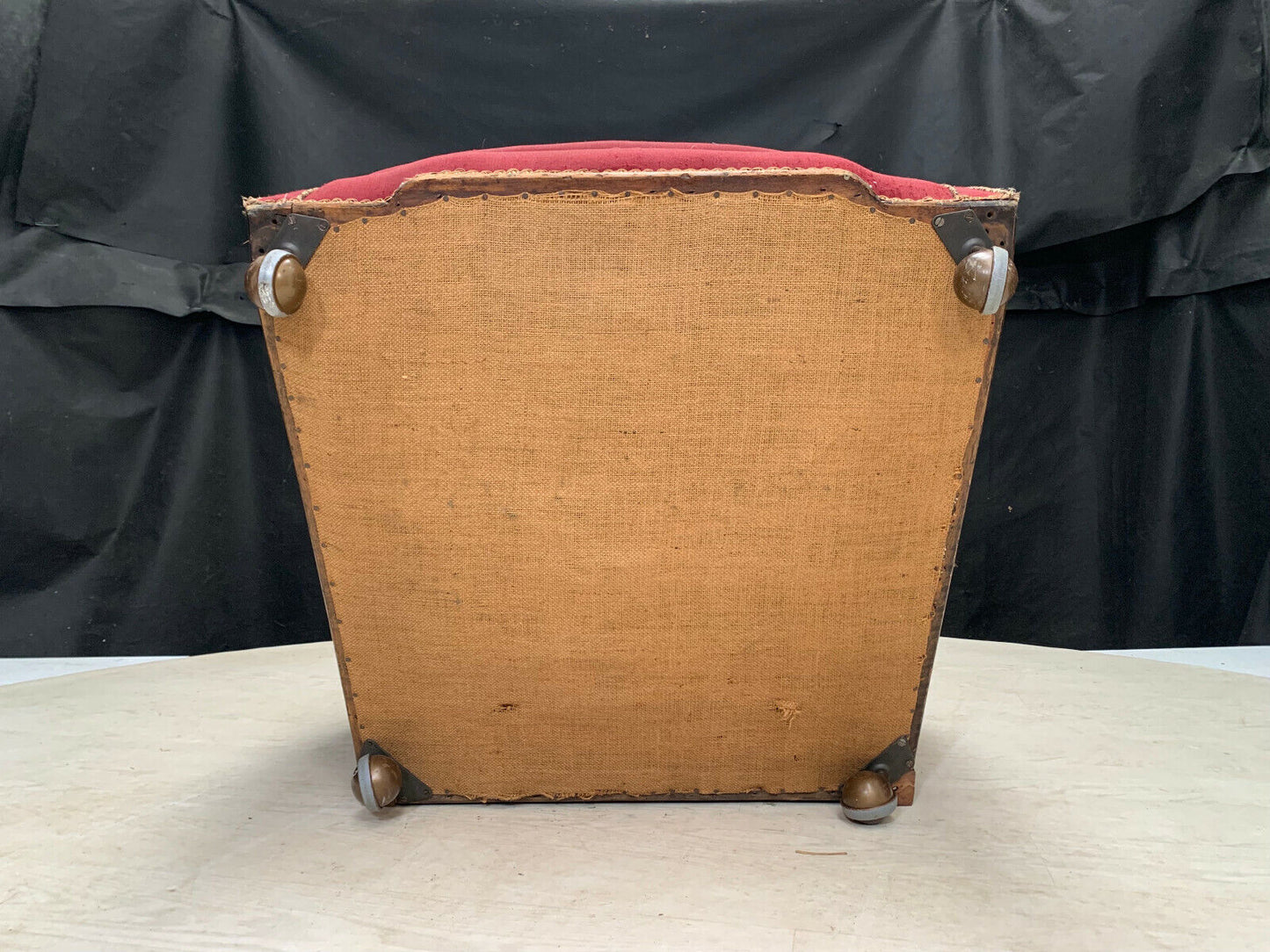 EB2597 Dark Red Fabric Arm Chair with Castors for Reupholstery VintageVCLO - UKDK FURNITURE