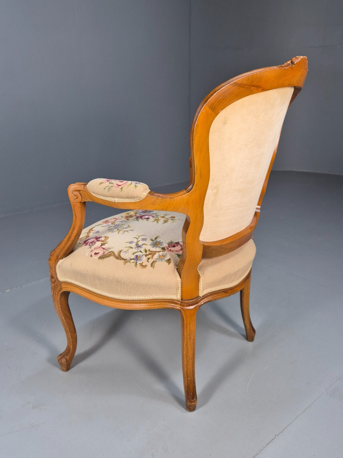 Vintage Armchair Embroidered Floral Pattern Louis XVI Style Beech EB9564 VCLO - UKDK FURNITURE