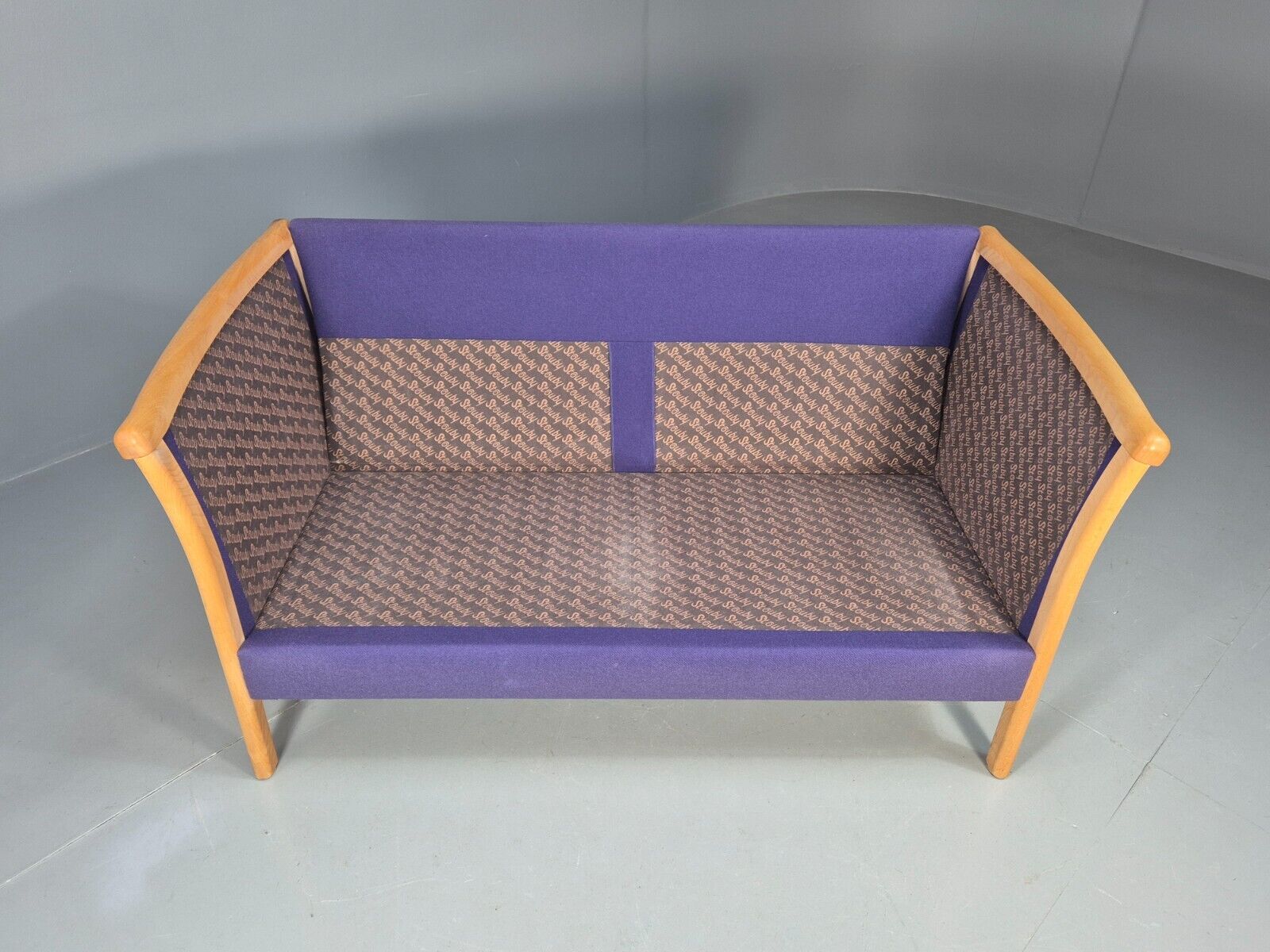 Vintage 2 Seat Sofa Purple Wool Beech End Stouby 1980s Retro MCM EB8575 M2SS - UKDK FURNITURE