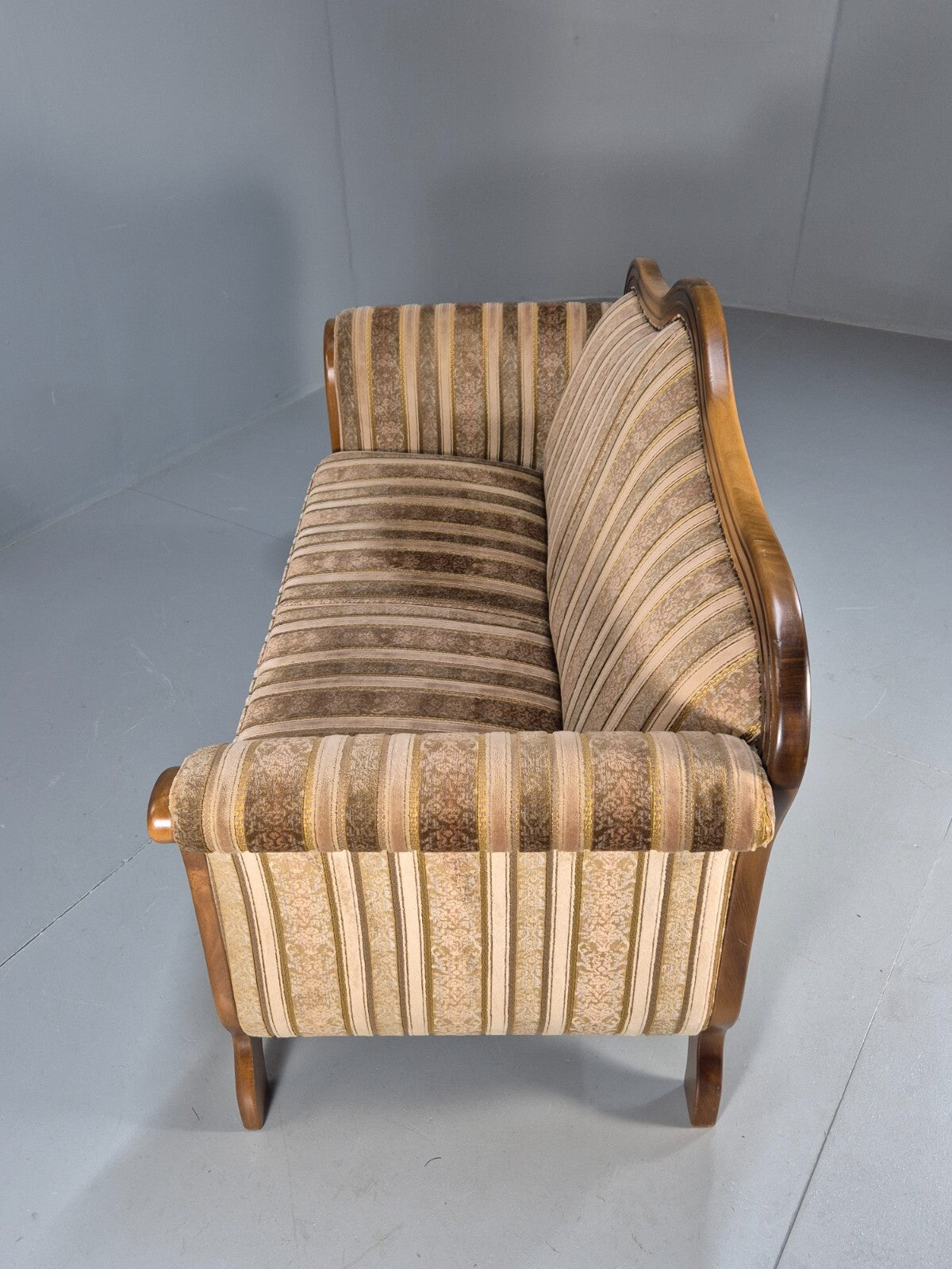 Vintage Danish Empire Style 2 Seat Settee Brown and Cream Antique EB9541 V2SS - UKDK FURNITURE