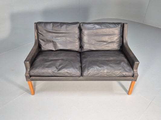 Vintage Danish 2 Seat Sofa Black Leather 1960s Retro MCM EB9090 M2SS - UKDK FURNITURE