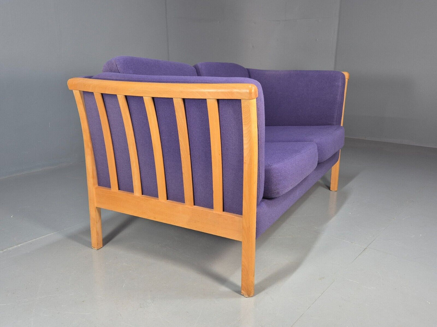 Vintage 2 Seat Sofa Purple Wool Beech End Stouby 1980s Retro MCM EB8575 M2SS - UKDK FURNITURE