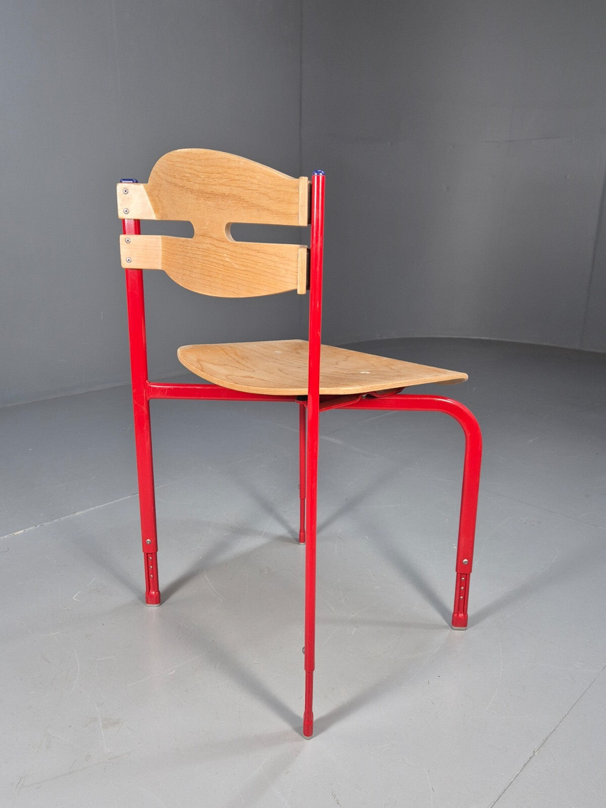 Vintage Danish Industrial Chair Red Frame Plywood Seat Retro EB9478 MSTA - UKDK FURNITURE