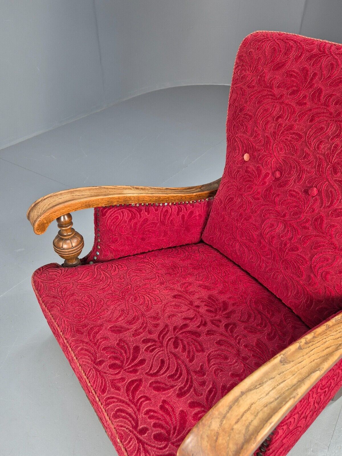 Vintage Danish Lounge Chair Red Moquette Oak Frame 1940s Retro EB8937 VCLO - UKDK FURNITURE