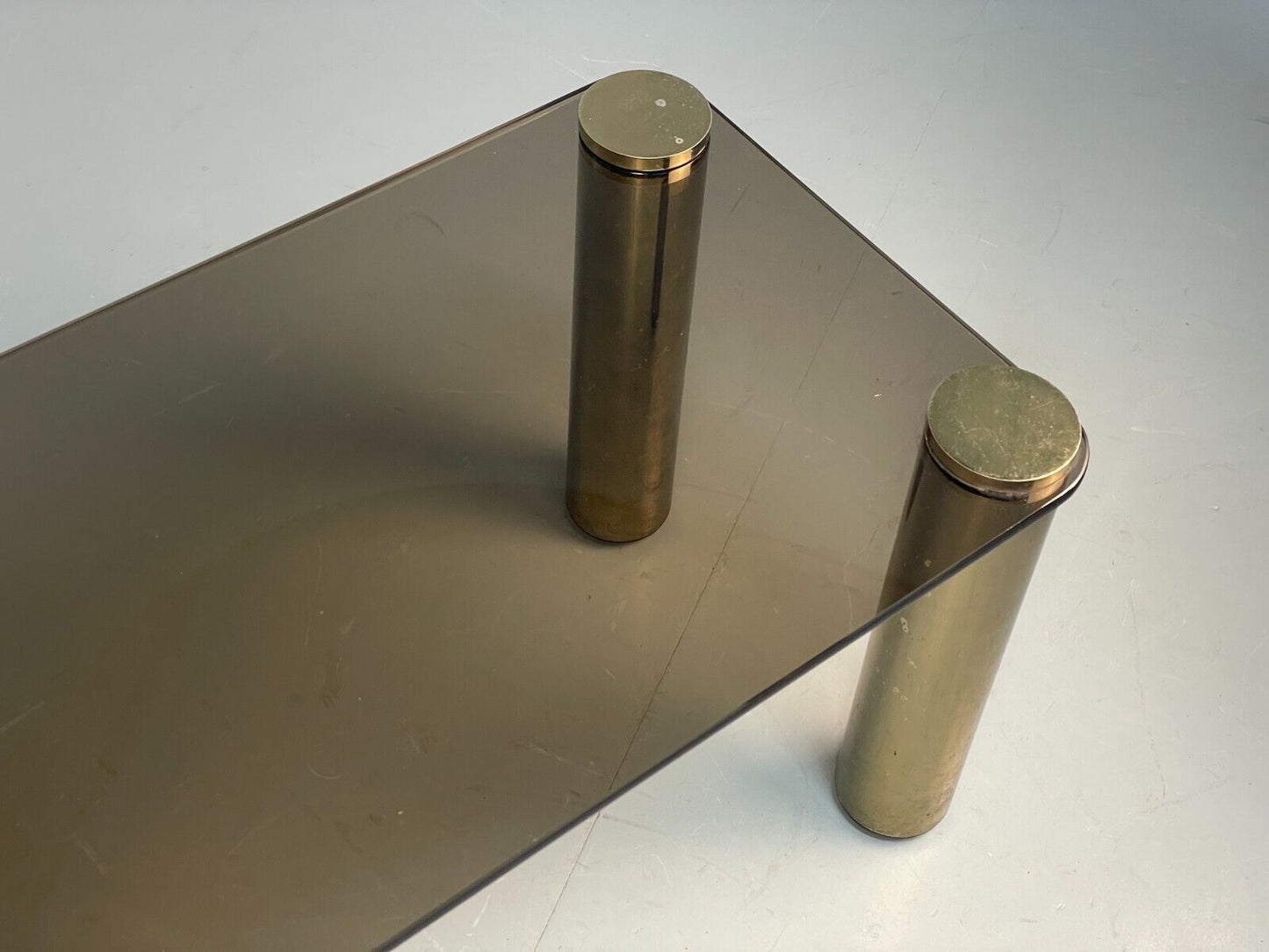 Vintage Rectangular Coffee Table Brass & Smoked Glass Zanuso Style EB8687 MWOO - UKDK FURNITURE