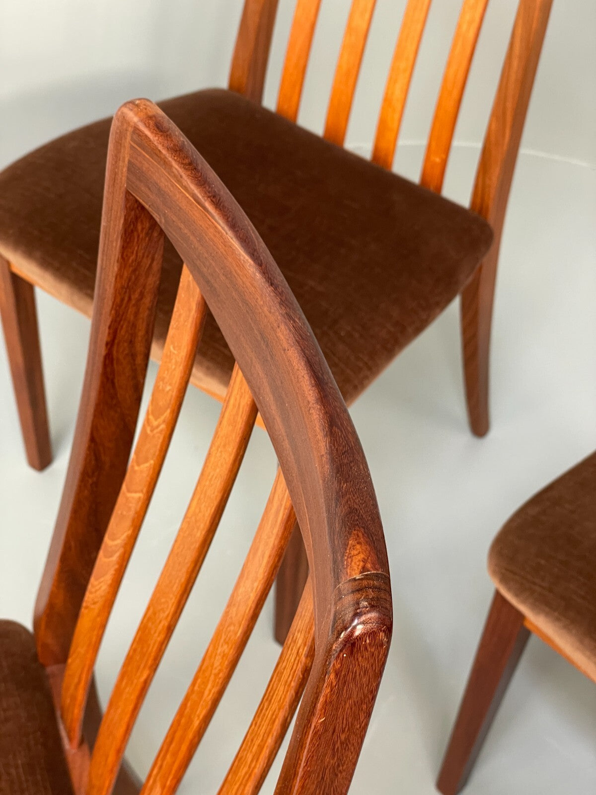 Vintage G Plan Fresco Teak Dining Chairs Six Brown Velour Retro EB9780 MDIN - UKDK FURNITURE