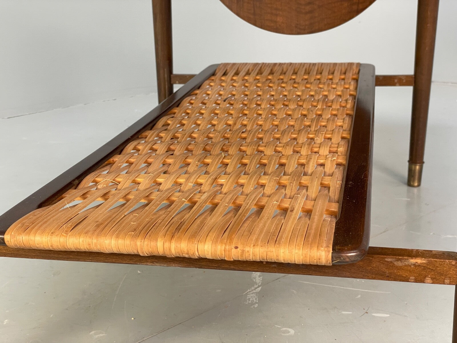 Vintage Walnut Extending Coffee Table Rattan Shelf Drawers 1950s EB9441 MWOO - UKDK FURNITURE