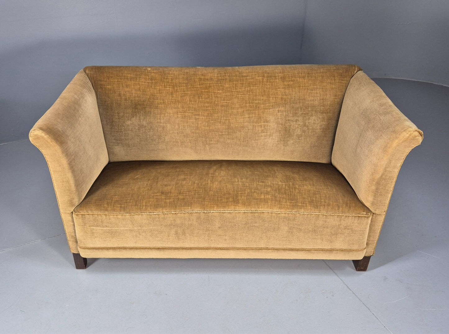 Vintage Gold Art Deco 2 Seat Sofa Danish 1930s High Sided Boxy Style EB9615 V2SS - UKDK FURNITURE