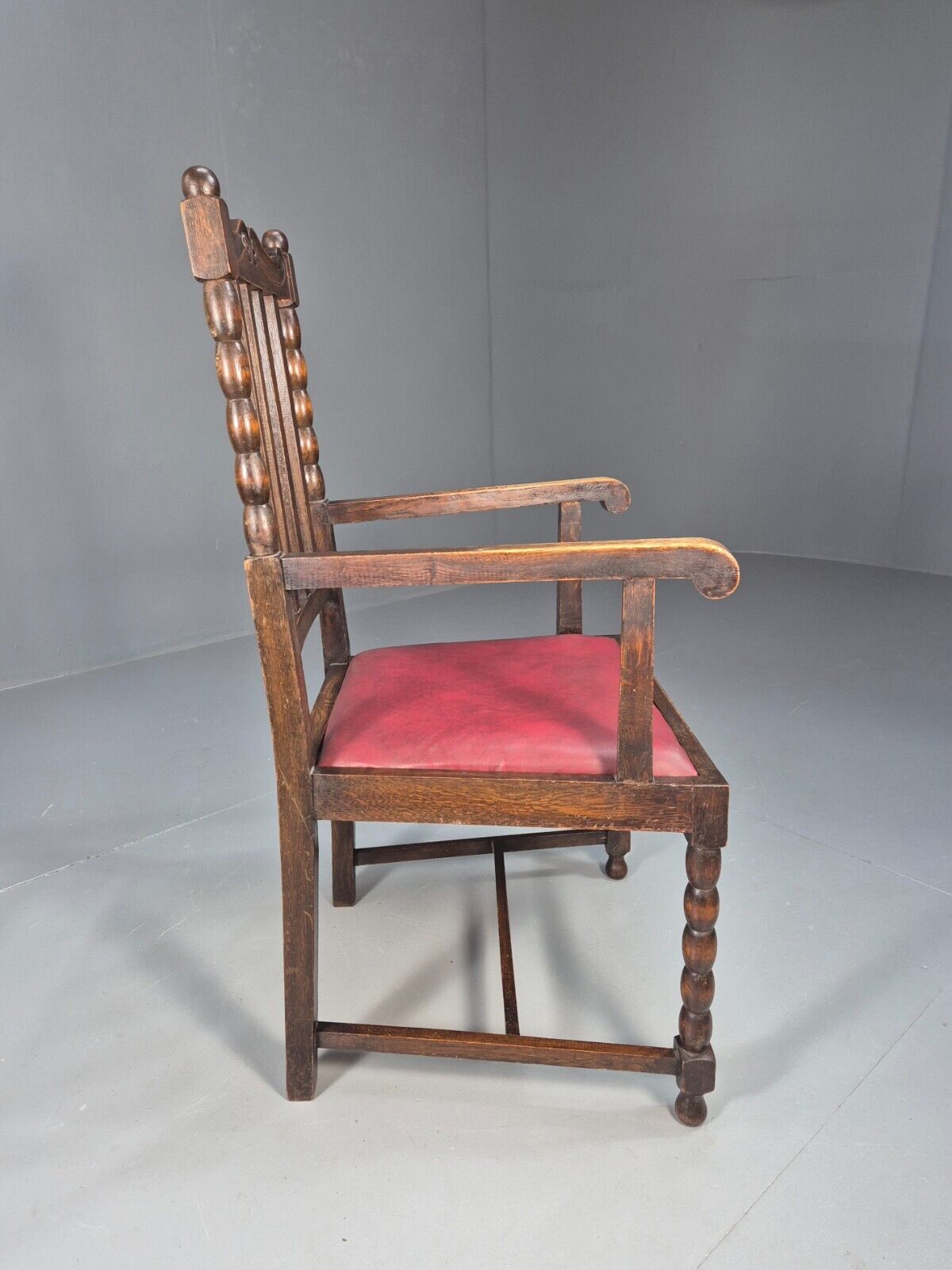 Vintage Elbow Chair Red Vinyl Oak Frame 1920s Antique EB9134 VDIN - UKDK FURNITURE