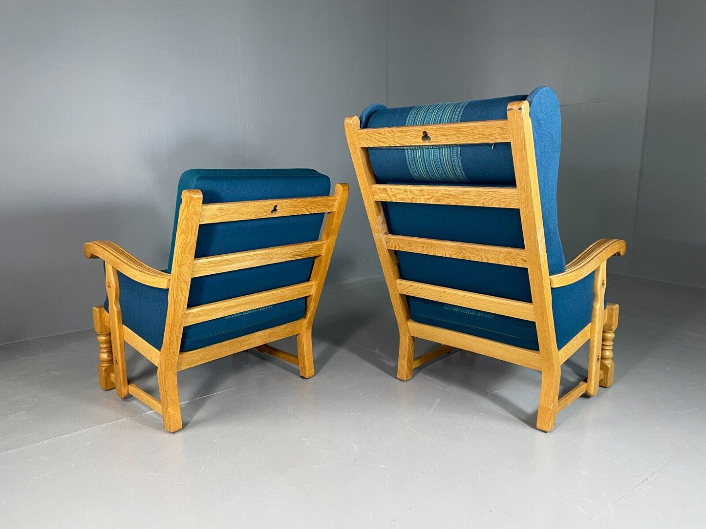 2 Vintage Danish Lounge Chairs Blue Oak Kjaernulf Retro EB6718 MNOR - UKDK FURNITURE