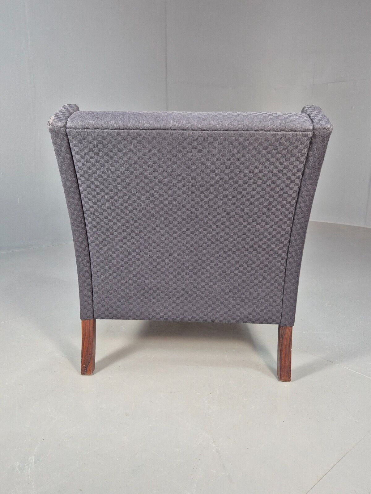 Vintage Danish Lounge Chair Blue Check Cotton 1960s Retro MCM EB8694 MNOR - UKDK FURNITURE