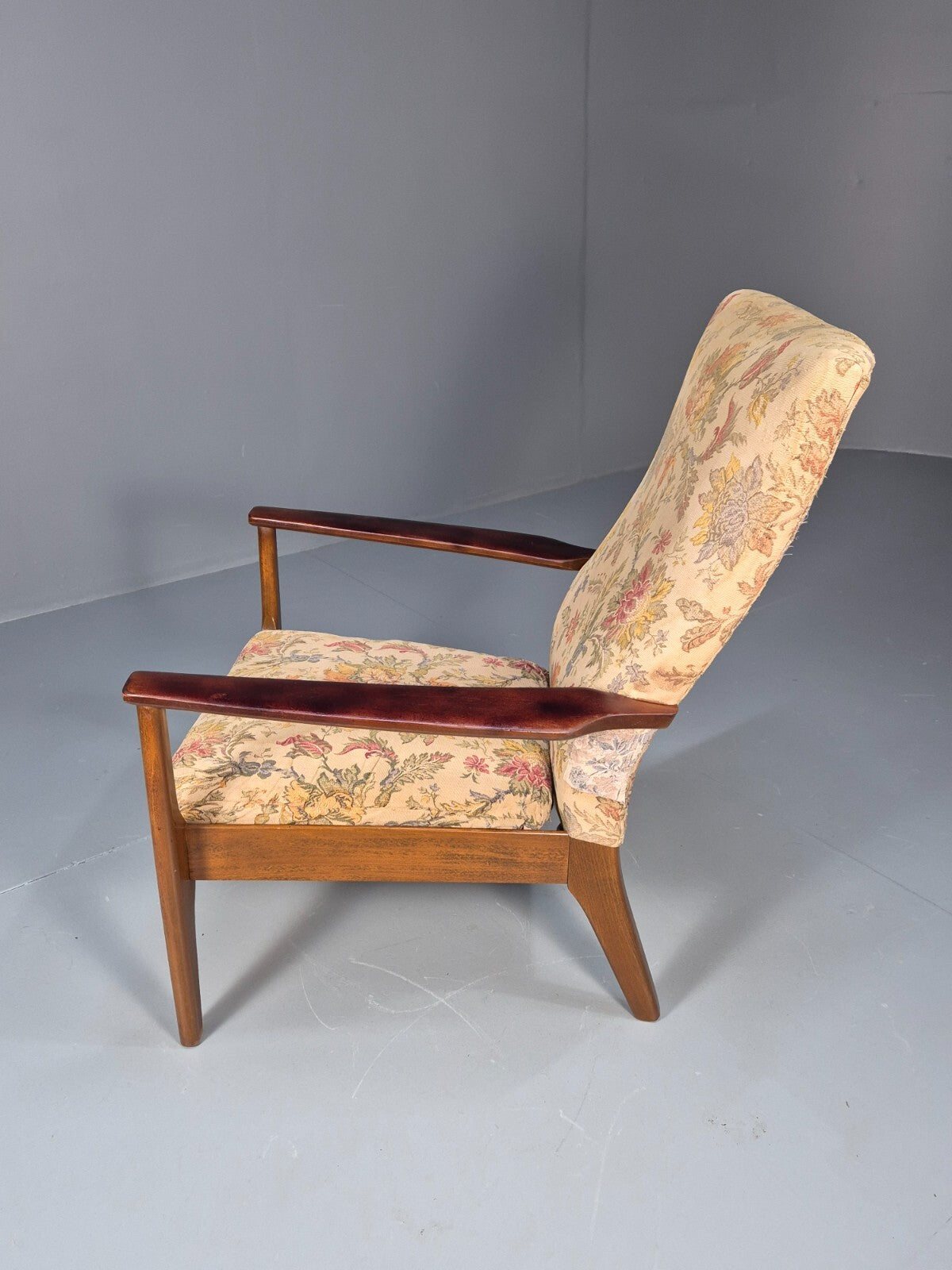Vintage 1960s Parker Knoll Open Armchair Floral Print Beech Frame EB9711 MNOR - UKDK FURNITURE