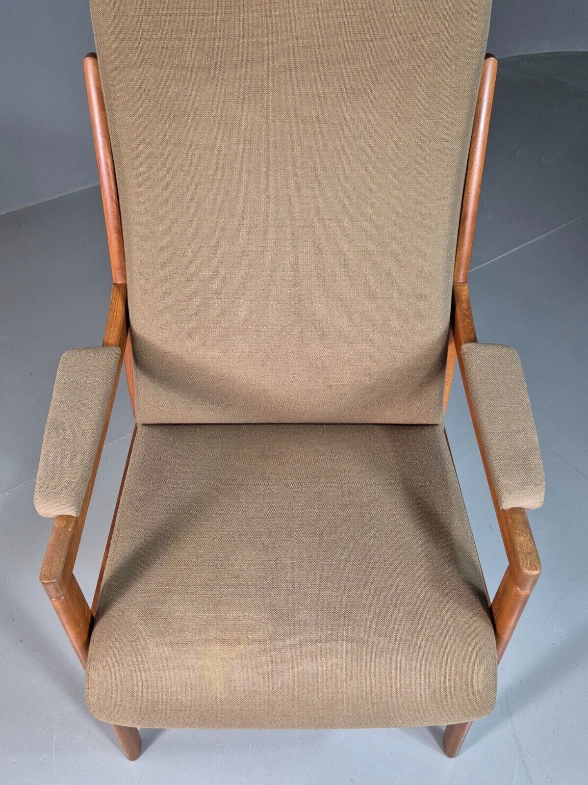 Vintage Swedish Lounge Chair Beige Wool Hardwood Frame MCM Retro EB7195 MNOR - UKDK FURNITURE