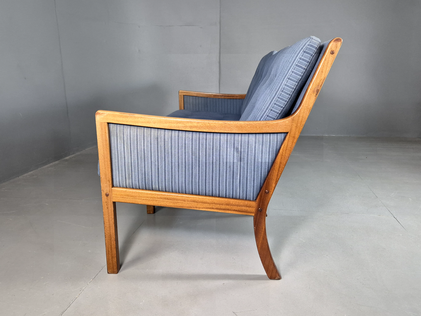 Vintage Danish 3 Seat Sofa Blue Mahogany Wanscher Retro MCM EB6985 M3SS - UKDK FURNITURE