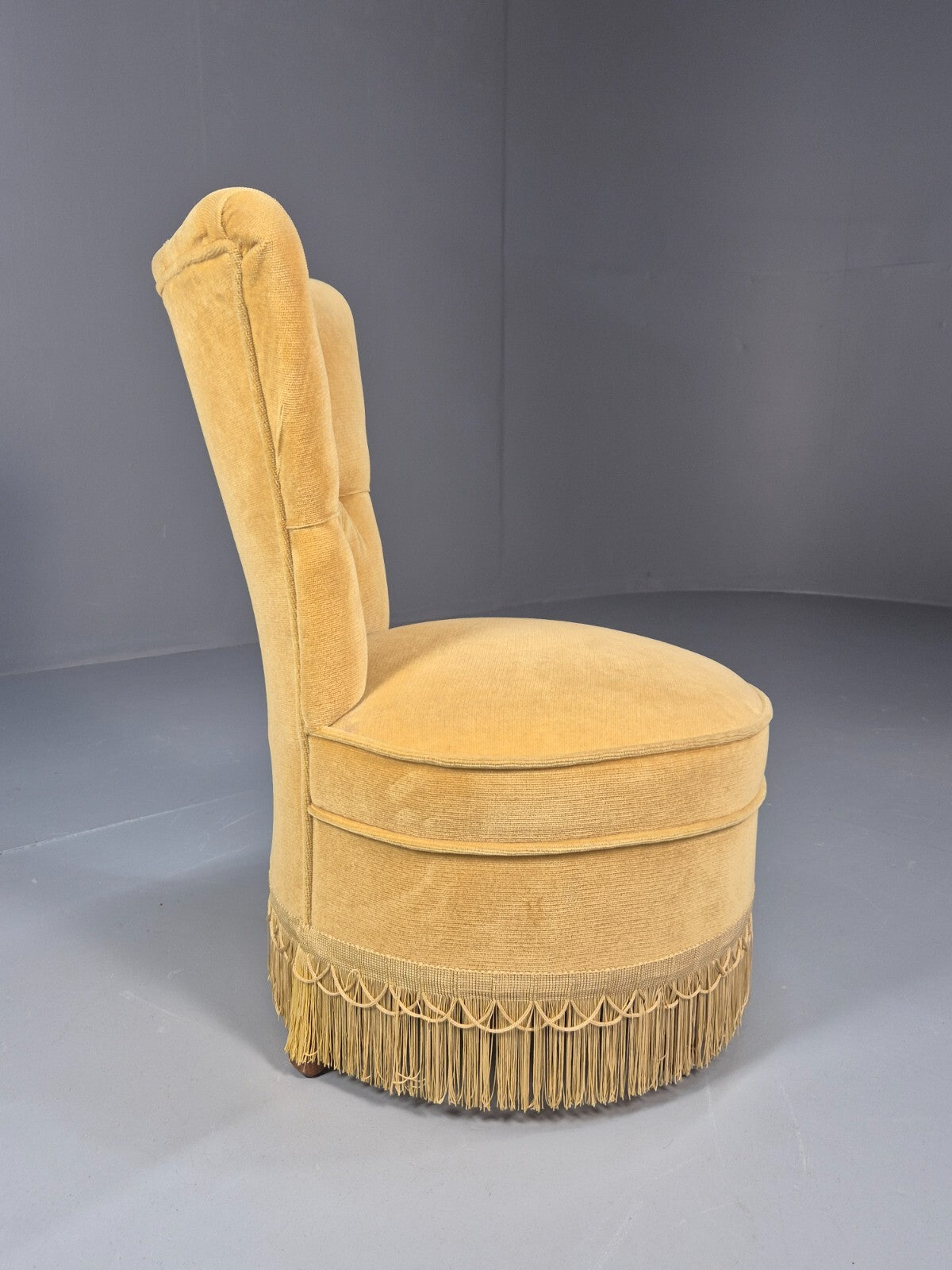 Vintage Yellow Velour Nursing Chair Button Back Tassels Retro EB9700 VCLO - UKDK FURNITURE