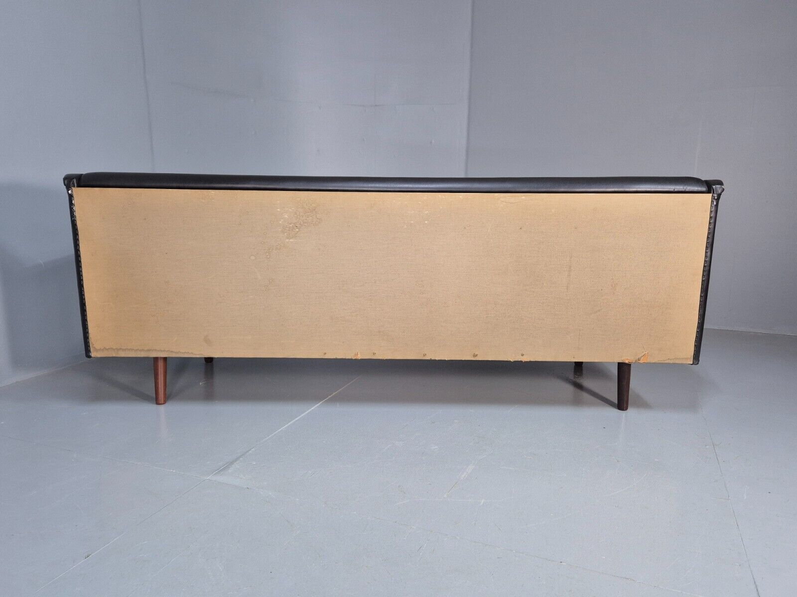 Vintage Danish Sofa Bed Black Vinyl Teak Paws Legs Reupholstery MCM EB7273 M4SS - UKDK FURNITURE