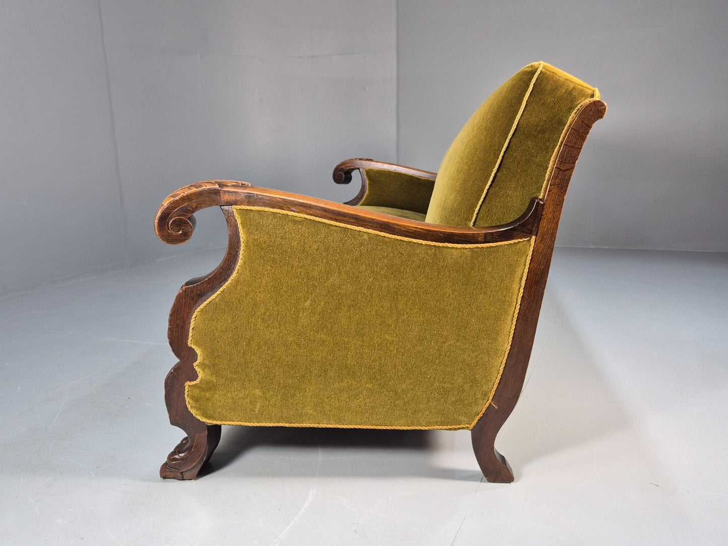 Vintage Danish Baroque Style 3 Seat Settee Green Velour Antique 1920 EB9653 V3SS - UKDK FURNITURE
