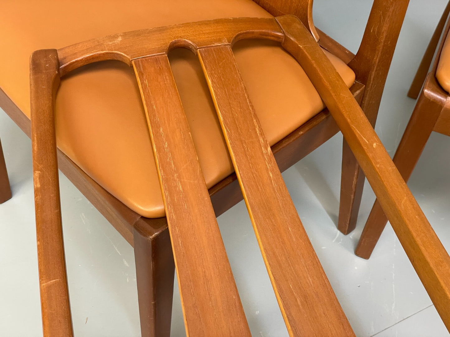 Vintage Nathan Tan Dining Chairs Set Of 4 Vinyl Mahogany 1970s EB9727 MDIN - UKDK FURNITURE