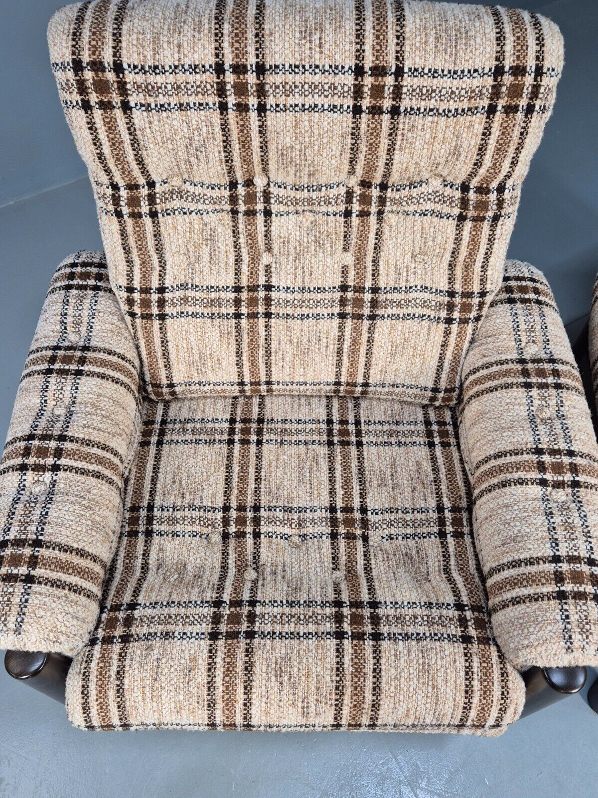 2 Vintage Danish Lounge Chair Brown and Cream Wool Retro 1970s MCM EB8494 MNOR - UKDK FURNITURE