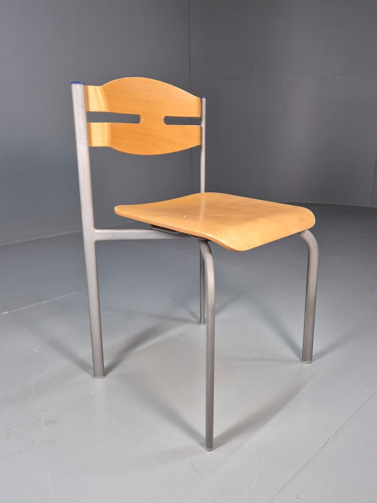 Vintage Danish Industrial Chair Grey Metal Frame Plywood Seat Retro EB9479 MSTA - UKDK FURNITURE